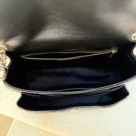 YSL Saint Laurent Patent Matelasse Monogram Medium Niki Chain Satchel Black - Picture 12 of 15